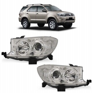 Farol Dianteiro Hilux Sw4 2009 2010 2011 Máscara Cromada Lente Lisa Acrilico