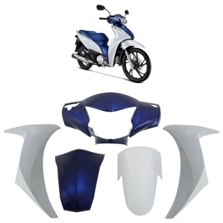 Kit Completo Carenagem Biz 125 Ex 2022 2023 Azul Spencer Moto Branca 5 Peças