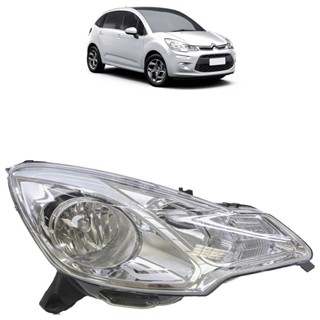 Farol Dianteiro C3 2013 2014 2015 2016 2017 2018 2019 2020 2021 Máscara Cromada Lente Lisa Acrilico