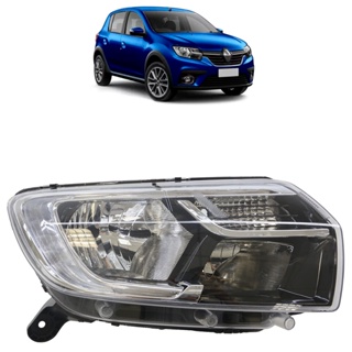 Farol Dianteiro Sandero 2020 2021 2022 2023 2024 Led Máscara Cromada Lente Lisa Acrilico
