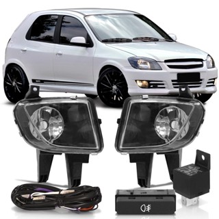 Kit Farol Milha Auxiliar Celta 2011 2012 2013 2014 2015 Prisma 2011 2012 Botão Modelo Original Com Super Branca Lente Lisa Vidro Acompanha Soquetes