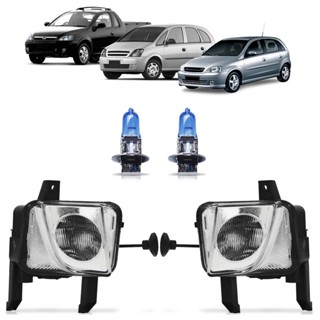 Kit Farol Milha Auxiliar Corsa Montana Meriva 2003 2004 2005 2006 2007 2008 2009 2010 + Lâmpadas Lente Estriada Vidro