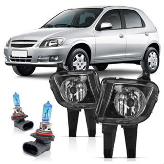 Kit Farol Milha Auxiliar Celta 2007 2008 2009 2010 2011 2012 2013 2014 2015 + Lâmpadas Super Branca HB4 Lente Lisa Vidro