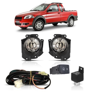 Kit Farol Milha Auxiliar Strada Working 2009 2010 2011 2012 2013 Botão Modelo Universal Preto Lente Lisa Vidro Foco Manual