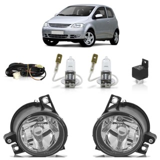 Kit Farol Milha Auxiliar Spacefox 2006 2007 2008 2009 Crossfox 2005 2009 Fox 2003 2009 Botão Universal com Lâmpada Halógena H3 12V Lente Lisa Acrilico