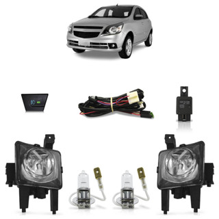 Kit Farol Milha Auxiliar Agile 2009 2010 2011 2012 2013 Montana G2 2011 A 2020 Botão Modelo Original com Lâmpada Halógena H3 12V GE Lente Lisa Acrilico