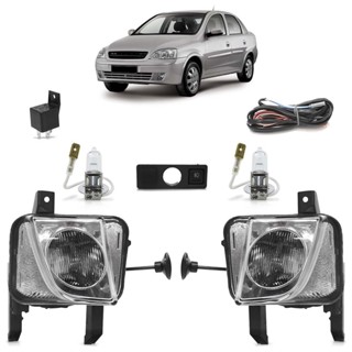 Kit Farol Milha Auxiliar + Lâmpada Halógena Corsa 2002 2012 Meriva 2003 2012 Montana 2003 2010 Lente Estriada Vidro