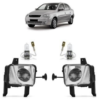 Farol Milha Auxiliar Corsa G2 2002 2003 2004 2005 2006 2007 2008 2009 2010 2011 2012 com Lâmpada Halógena H3 12 GE Lente Estriada Vidro