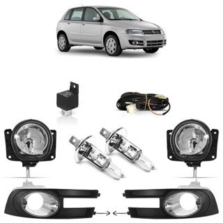 Kit Farol Milha Auxiliar Stilo 2008 2009 2010 2011 Botão Universal + Halógena H1 12V 55W Lente Lisa Vidro