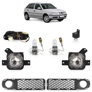 Kit Farol Milha Auxiliar Gol Parati G3 1999 2000 2001 2002 Fase 1 Botão Universal com Lâmpada Halógena H3 12V GE Lente Lisa Vidro