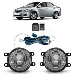Kit Farol Milha Auxiliar Corolla 2009 2010 2011 2012 2013 2014 Completo Botão Universal Lente Lisa Vidro