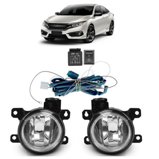 Kit Farol Milha Auxiliar Civic 2015 2016 Completo Botão Universal Lente Lisa Vidro