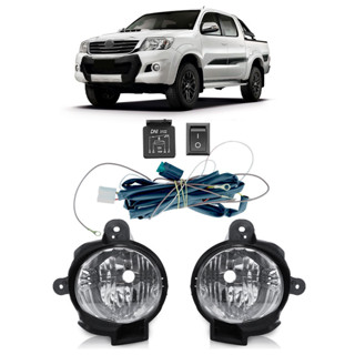 Kit Farol Milha Auxiliar Hilux SRV SR 2012 2013 2014 2015 2016 Completo Botão Universal Lente Lisa Acrilico