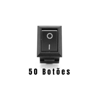 Combo 50 Botões Farol Milha Retangular Universal 2 Terminais Preto Plastico