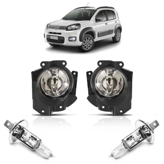 Kit Farol Milha Auxiliar + Lâmpada H1 Uno Way 2010 2011 2012 2013 2014 2015 2016 Lente Lisa Vidro