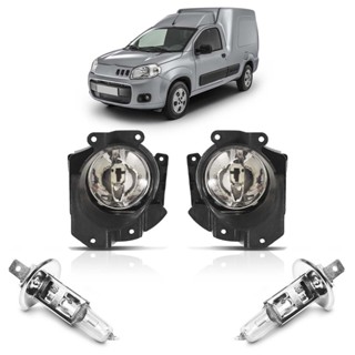 Kit Farol Milha Auxiliar + Lâmpada H1 Fiorino Evo 2014 2015 2016 2017 Lente Lisa Vidro