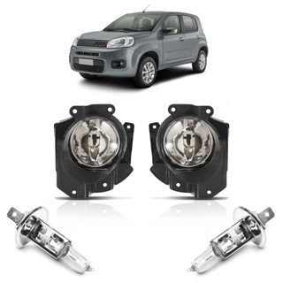 Kit Farol Milha Auxiliar + Lâmpada H1 Uno Attractive 2010 2011 2012 2013 2014 2015 2016 Lente Lisa Vidro