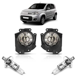 Kit Farol Milha Auxiliar + Lâmpada H1 Uno Vivace 2010 2011 2012 2013 2014 2015 2016 Lente Lisa Vidro
