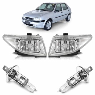 Kit Farol Milha Auxiliar + Lâmpada H1 Fiesta Street 2003 2004 Lente Lisa Vidro