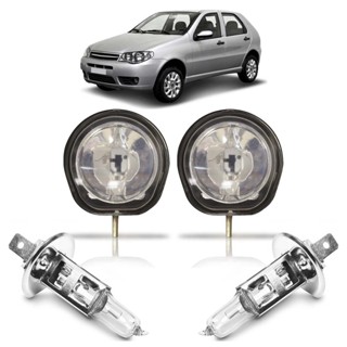 Kit Farol Milha Auxiliar + Lâmpada H1 Palio G3 2004 2005 2006 2007 2008 2009 2010 2011 2012 Lente Lisa Vidro