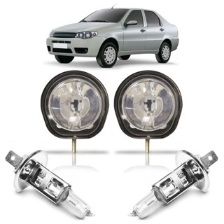 Kit Farol Milha Auxiliar + Lâmpada H1 Siena G3 2004 2005 2006 2007 2008 2009 2010 2011 2012 Lente Lisa Vidro