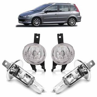 Kit Farol Milha Auxiliar Boquinha + Lâmpada H1 206 SW 1998 1999 2000 2001 2002 2003 2004 Lente Lisa Vidro