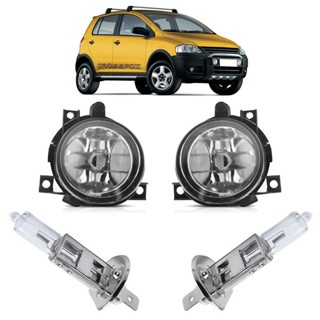 Kit Farol Milha Auxiliar + Lâmpada H3 Crossfox 2005 2006 2007 2008 2009 2010 Lente Lisa Vidro