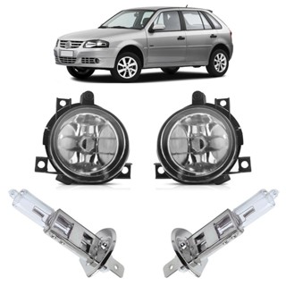 Kit Farol Milha Auxiliar + Lâmpada H3 Gol 2006 2007 2008 2009 2010 2011 2012 2013 2014 Lente Lisa Vidro