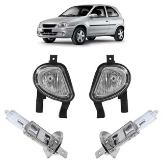 Kit Farol Milha Auxiliar + Lâmpada H3 Corsa Hatch 2000 2001 2002 Lente Lisa Vidro