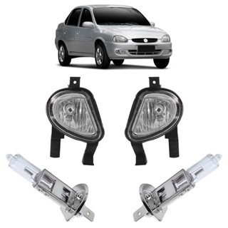 Kit Farol Milha Auxiliar + Lâmpada H3 Corsa Sedan 2000 2001 2002 Lente Lisa Vidro