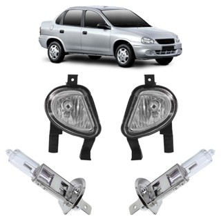 Kit Farol Milha Auxiliar + Lâmpada H3 Corsa Classic 2003 2004 2005 2006 2007 2008 2009 2010 Lente Lisa Vidro