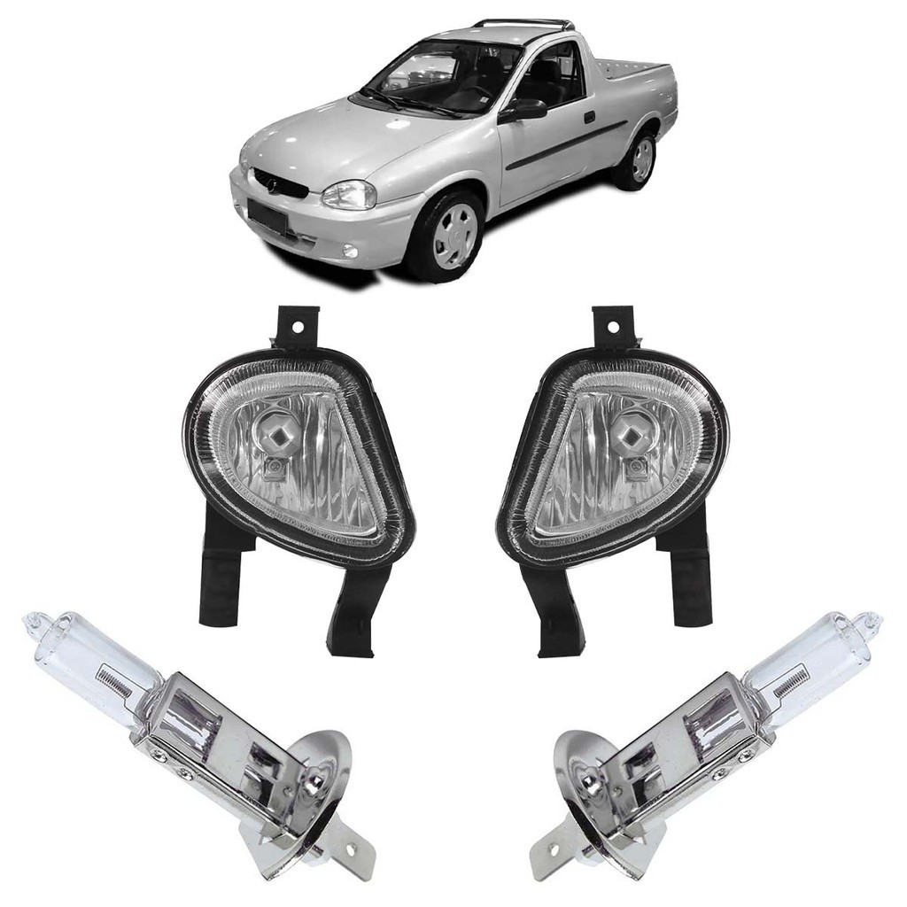 Kit Farol Milha Auxiliar + Lâmpada H3 Corsa Pick Up 2000 2001 2002 Lente Lisa Vidro