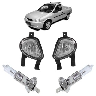 Kit Farol Milha Auxiliar + Lâmpada H3 Corsa Pick Up 2000 2001 2002 Lente Lisa Vidro