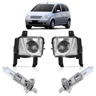Kit Farol Milha Auxiliar + Lâmpada H3 Meriva 2003 2004 2005 2006 2007 2008 2009 2010 2011 2012 Lente Estriada Vidro