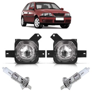 Kit Farol Milha Auxiliar + Lâmpada H3 Gol G3 1999 2000 2001 2002 2003 2004 2005 Lente Lisa Vidro