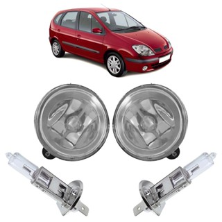 Kit Farol Milha Auxiliar + Lâmpada H3 Scenic 2000 2001 2002 2003 2004 2005 2006 Lente Lisa Vidro