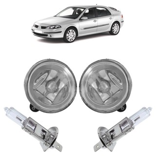 Kit Farol Milha Auxiliar + Lâmpada H3 Laguna 2000 2001 2002 2003 2004 2005 2006 Lente Lisa Vidro