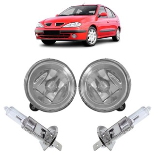 Kit Farol Milha Auxiliar + Lâmpada H3 Megane 2000 2001 2002 2003 2004 2005 2006 Lente Lisa Vidro