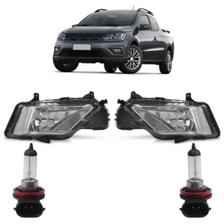 Kit Farol Milha Auxiliar + Lâmpada H8 Saveiro G7 20162017 201 Lente Lisa Cristal Acrilico