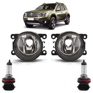 Kit Farol Milha Auxiliar + Lâmpada H8 Duster 2011 2012 2013 2014 2015 2016 2017 2018 2019 Lente Lisa Acrilico