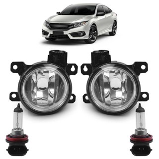 Kit Farol Milha Auxiliar + Lâmpada H8 New Civic 2015 2016 Lente Lisa Vidro