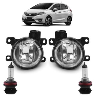 Kit Farol Milha Auxiliar + Lâmpada H8 Fit 2015 2016 Lente Lisa Vidro