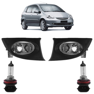 Kit Farol Milha Auxiliar + Lâmpada H8 Fit 2006 2007 2008 Lente Lisa Acrilico