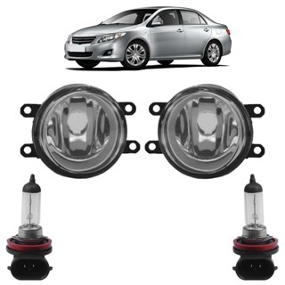 Kit Farol Milha Auxiliar + Lâmpada H8 Corolla 2009 2010 2011 Lente Lisa Vidro
