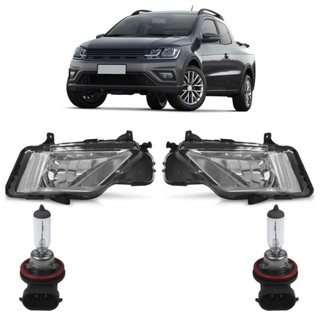 Kit Farol Milha Auxiliar + Lâmpada H11 Saveiro G7 2012 2013 2014 2015 Lente Lisa Acrilico