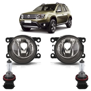 Kit Farol Milha Auxiliar + Lâmpada H11 Duster 2011 2012 2013 2014 2015 2016 2017 2018 2019 Lente Lisa Acrilico