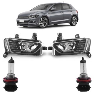 Kit Farol Milha Auxiliar + Lâmpada H11 Polo 2017 2018 2019 2020 Lente Lisa Acrilico