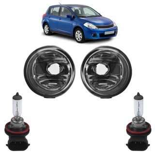 Kit Farol Milha Auxiliar + Lâmpada H11 Tiida 2007 2008 2009 2010 2011 2012 2013 Lente Lisa Vidro