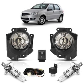 Kit Farol Milha Auxiliar Completo + Lâmpada H1 Palio G4 2008 2009 2010 2011 2012 2013 Lente Lisa Vidro