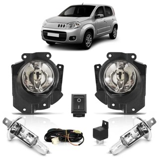 Kit Farol Milha Auxiliar Completo + Lâmpada H1 Uno Vivace 2010 2011 2012 2013 2014 2015 2016 Lente Lisa Vidro